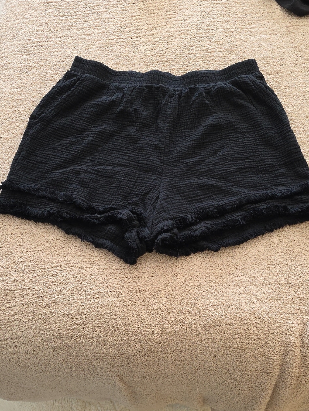 Cynthia Rowley Black Gauze Ruffle-Trim Lounge Shorts